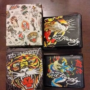 Ed Hardy Black Wallet with Tiger and Dragon Art